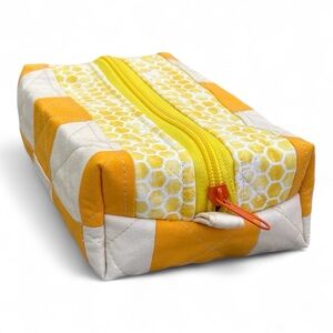 Yellow and White Quilted Zipper Pouch